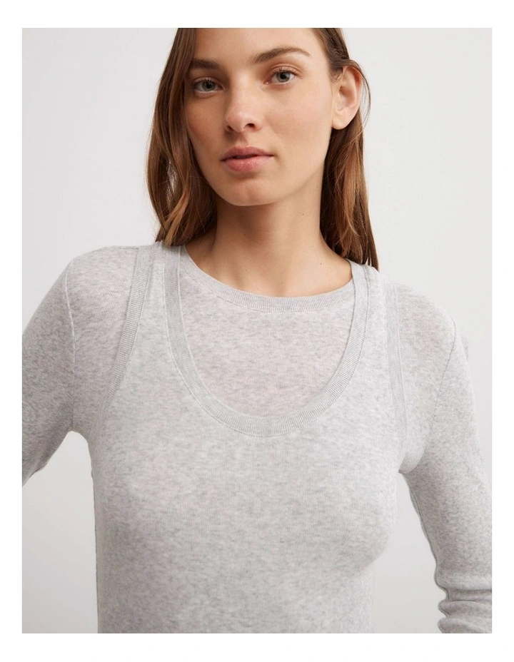 Long Sleeve Overlay Top in Light Grey Marle image 2