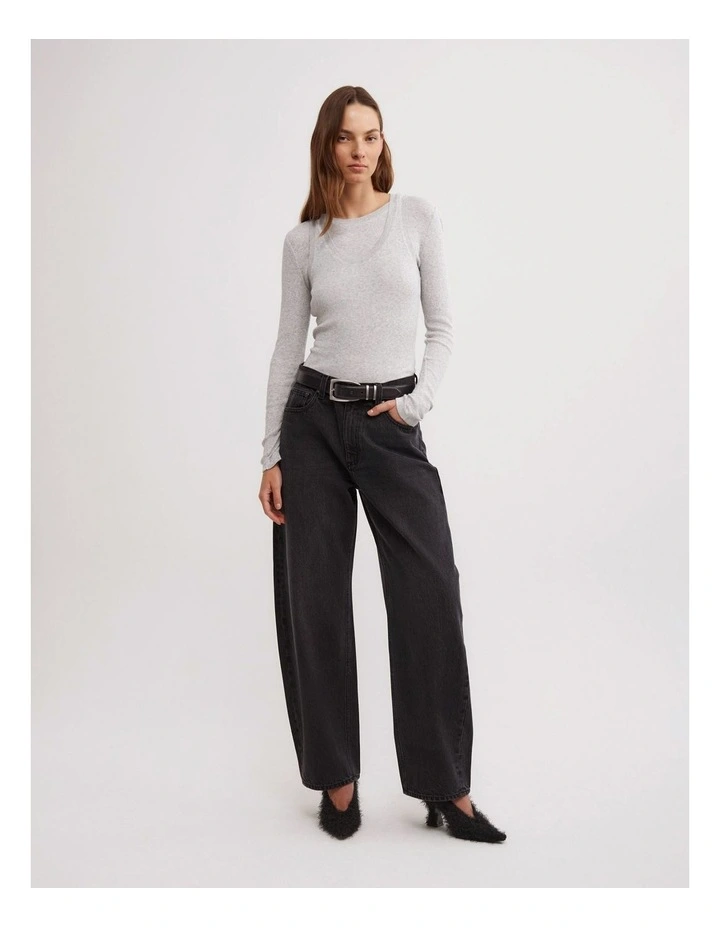 Long Sleeve Overlay Top in Light Grey Marle image 3