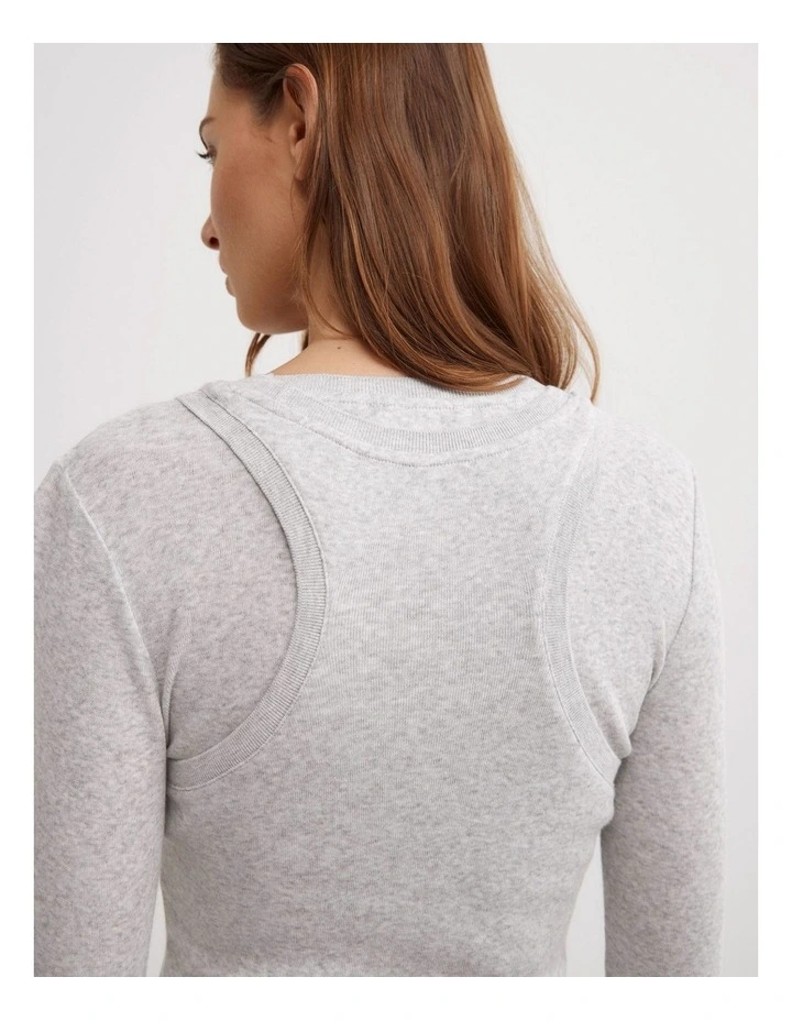 Long Sleeve Overlay Top in Light Grey Marle image 4