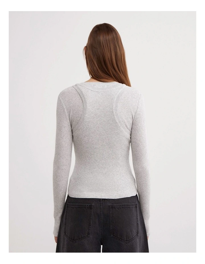 Long Sleeve Overlay Top in Light Grey Marle image 5