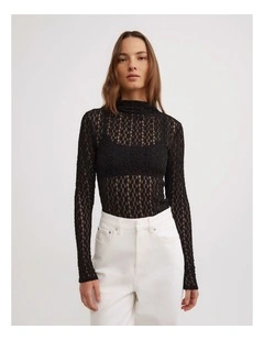 Textured Long Sleeve Top in Black