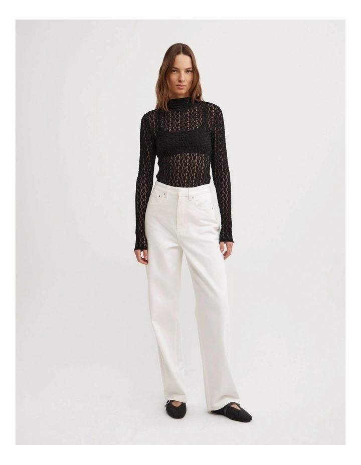 Textured Long Sleeve Top in Black image 4