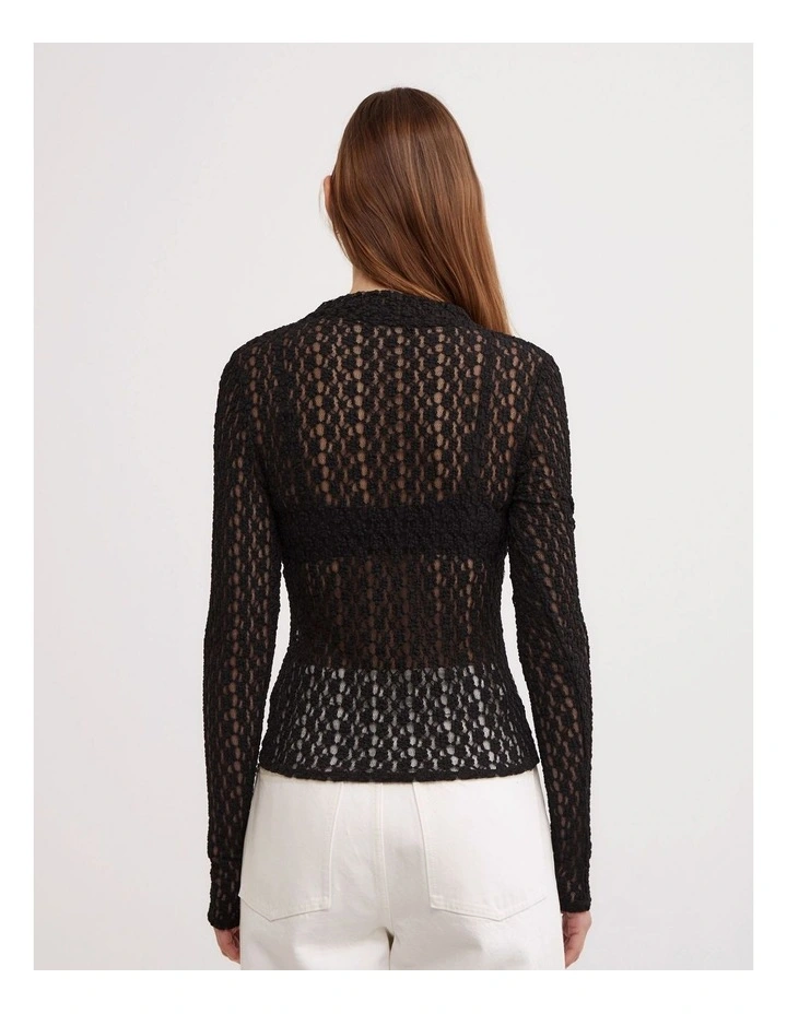Textured Long Sleeve Top in Black image 5