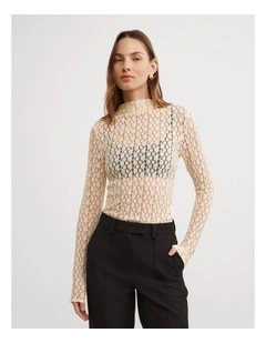Textured Long Sleeve Top in Vanilla