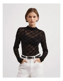 Flocked Mesh Top in Black