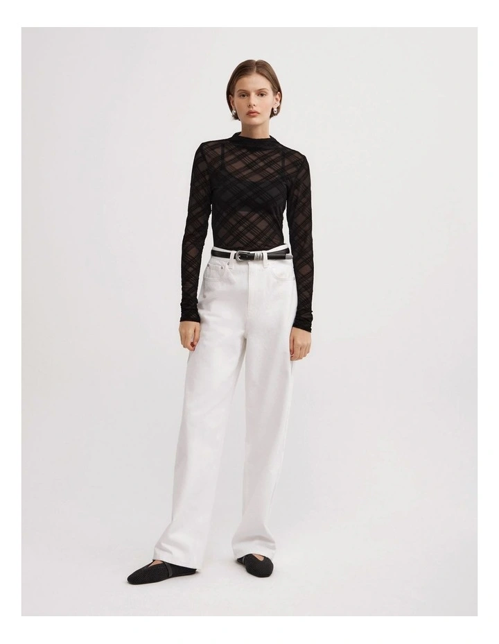 Flocked Mesh Top in Black image 2