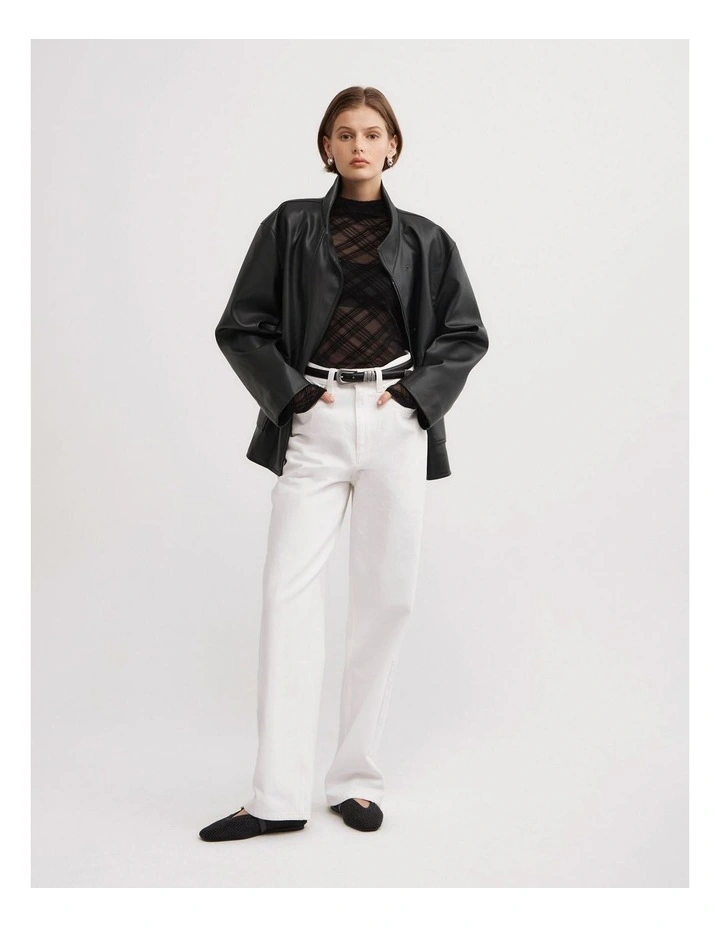 Flocked Mesh Top in Black image 4