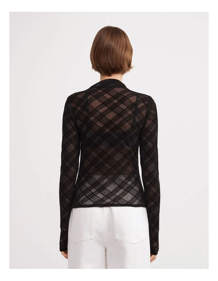 Flocked Mesh Top in Black image 5