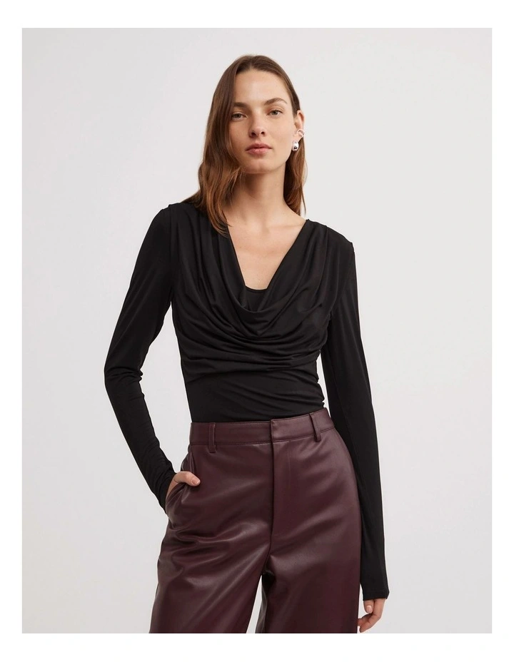 Cowl Neck Top in Black image 1