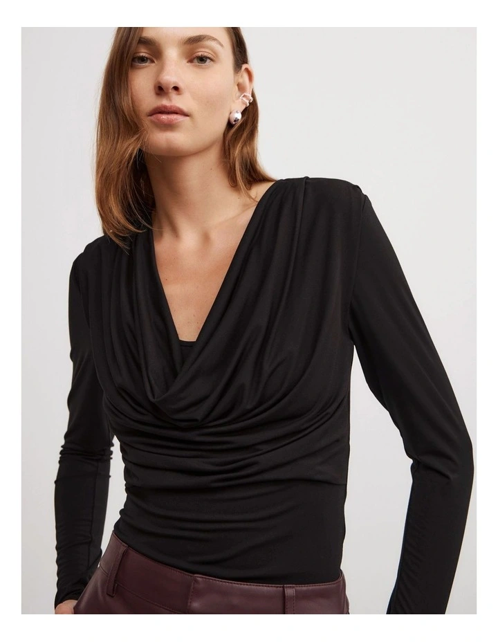 Cowl Neck Top in Black image 3