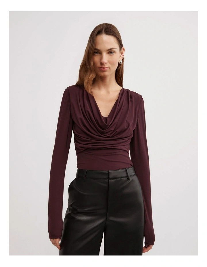 Cowl Neck Top in Wine image 1