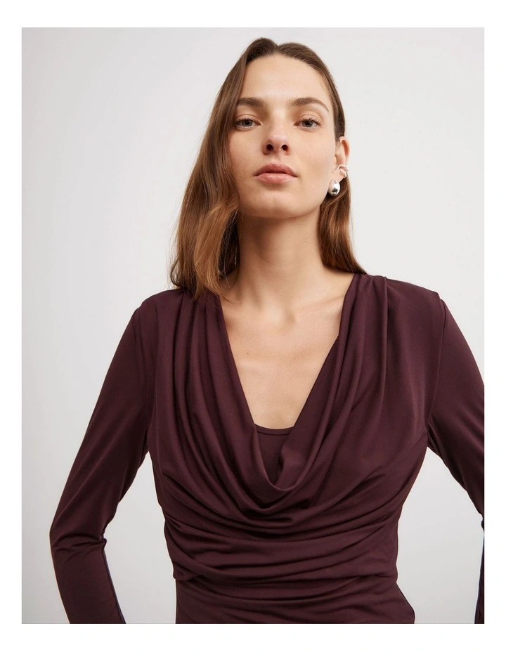 Cowl Neck Top in Wine image 3