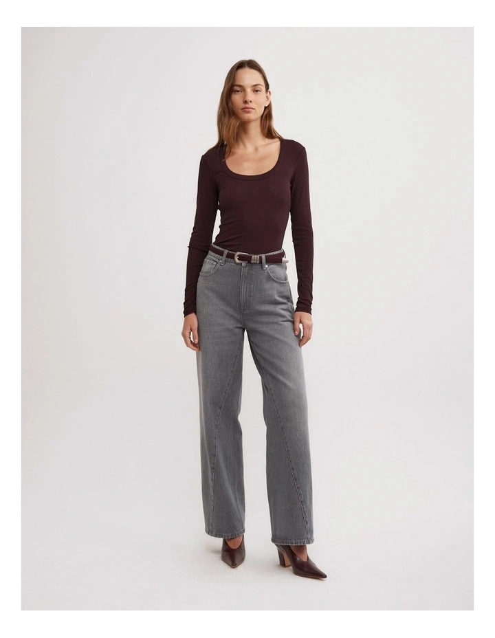 Scoop Neck Long Sleeve Top in Wine image 2