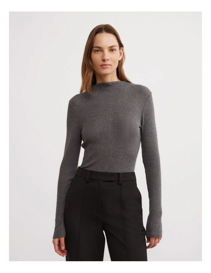 High Neck Long Sleeve Top in Charcoal Marle image 1