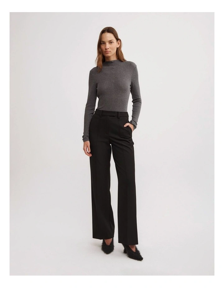 High Neck Long Sleeve Top in Charcoal Marle image 2
