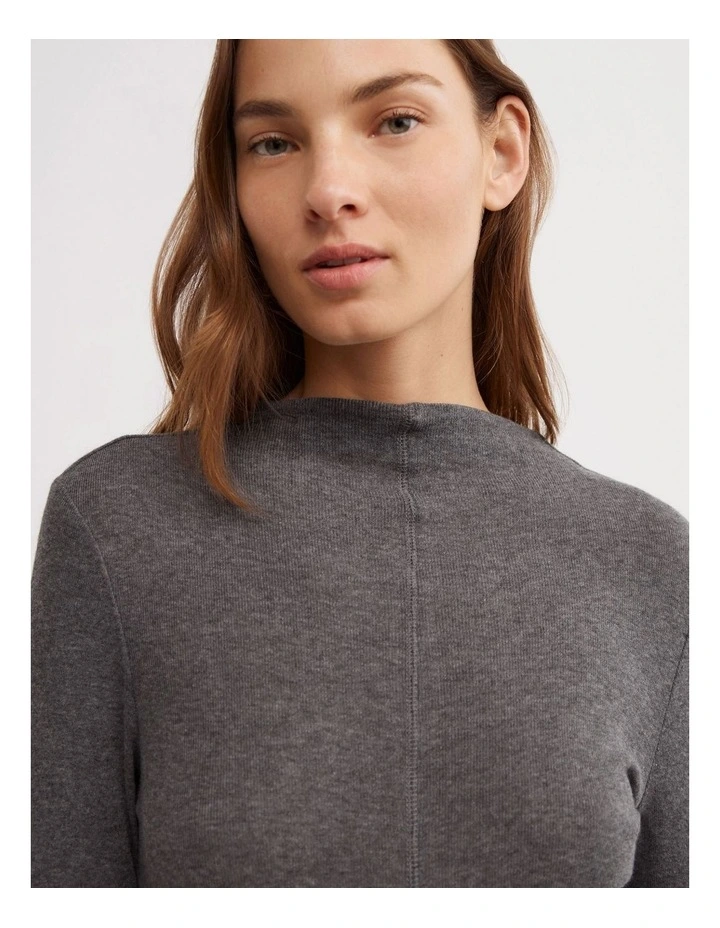 High Neck Long Sleeve Top in Charcoal Marle image 3