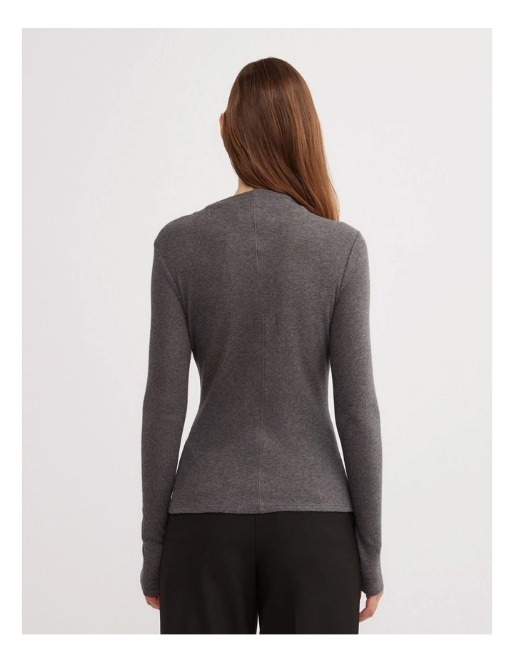 High Neck Long Sleeve Top in Charcoal Marle image 5