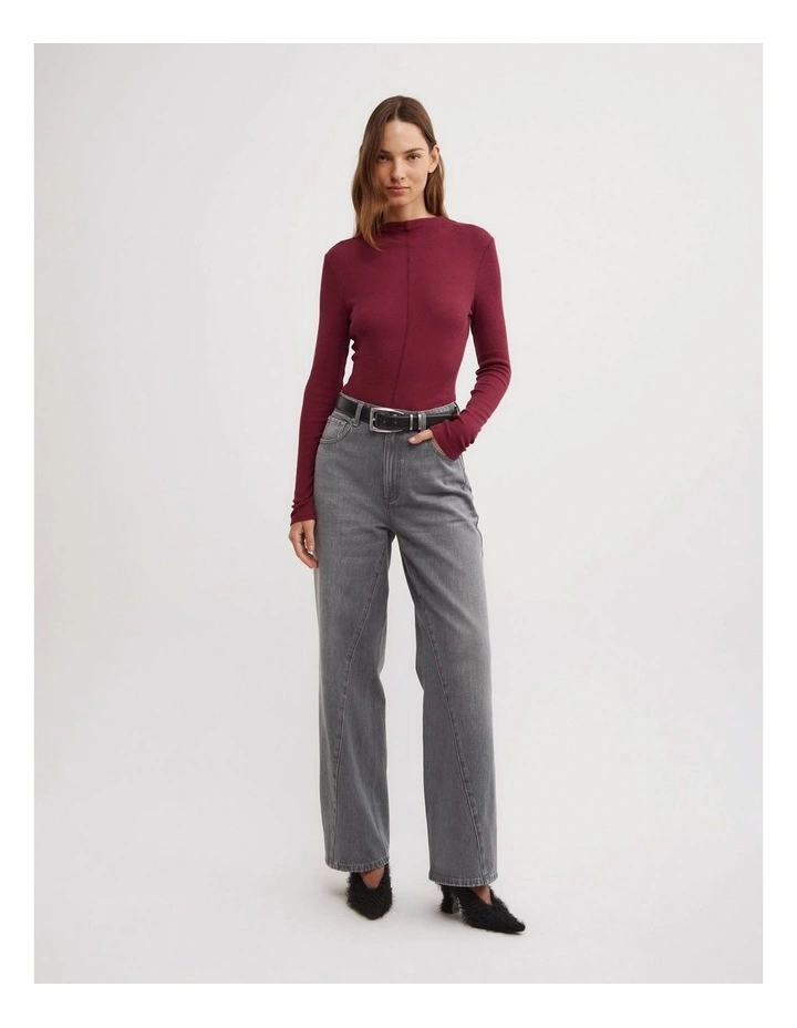 High Neck Long Sleeve Top in Oxblood image 2