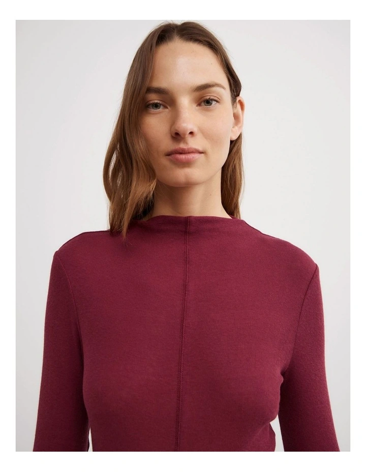 High Neck Long Sleeve Top in Oxblood image 3
