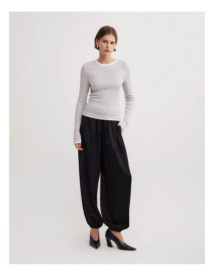 Contrast Trim Long Sleeve Top in Light Grey Marle image 2