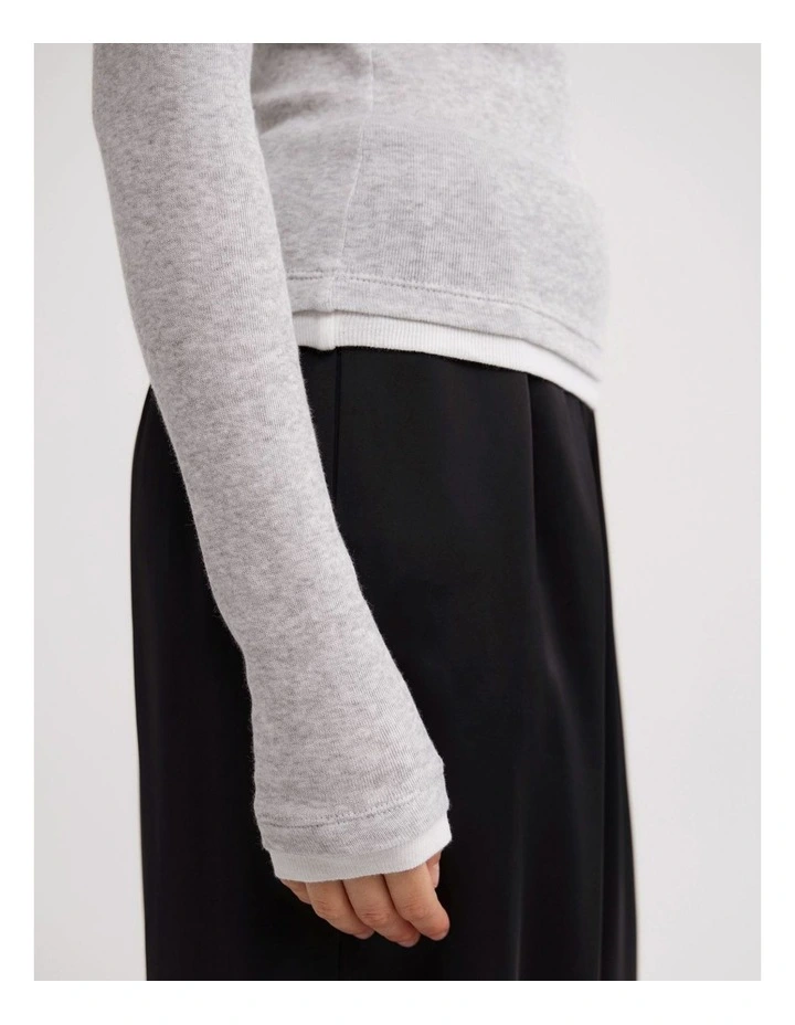 Contrast Trim Long Sleeve Top in Light Grey Marle image 5