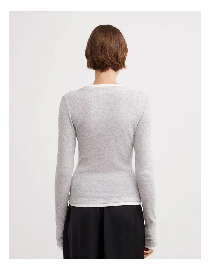 Contrast Trim Long Sleeve Top in Light Grey Marle image 6