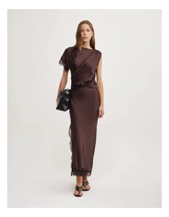 Asymmetric Lace Dress in Espresso