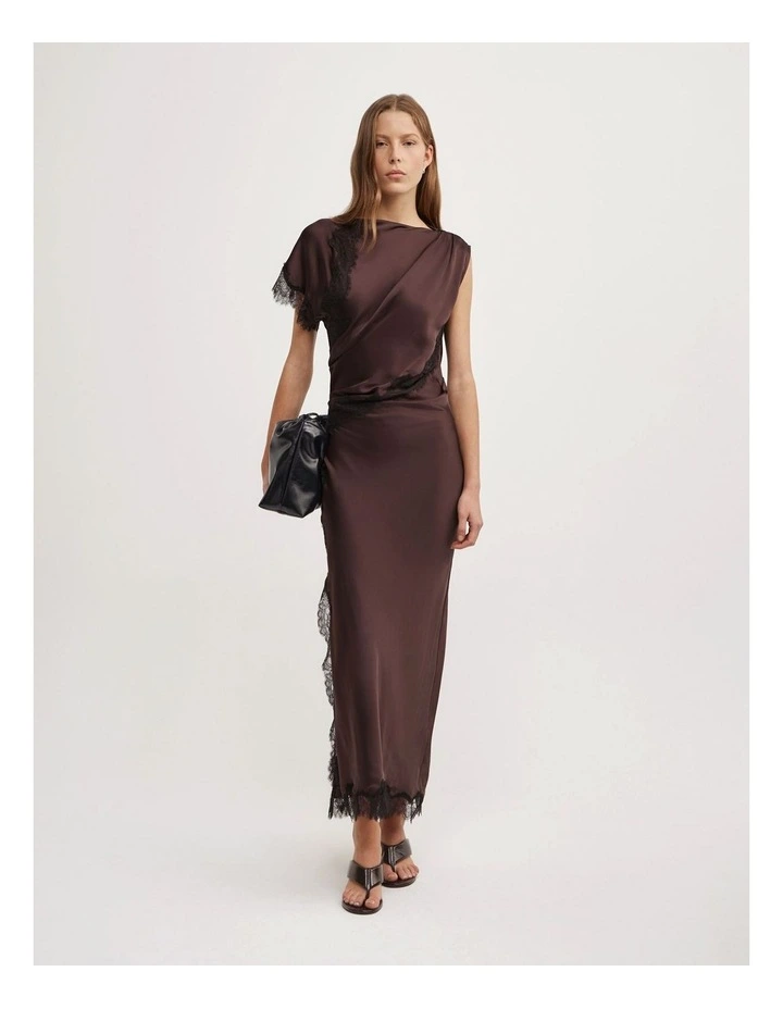 Asymmetric Lace Dress in Espresso image 1