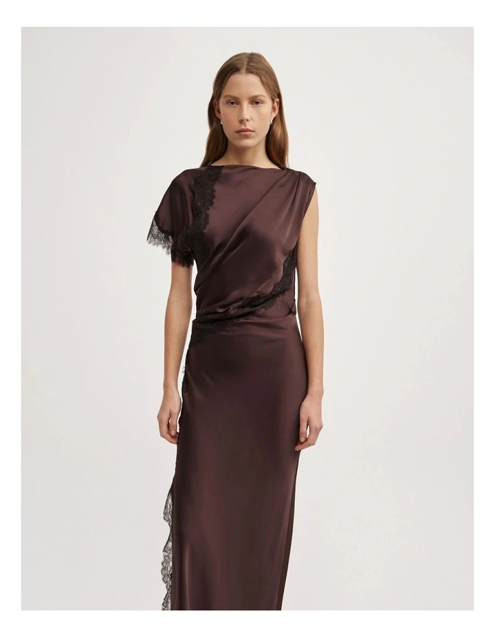 Asymmetric Lace Dress in Espresso image 2