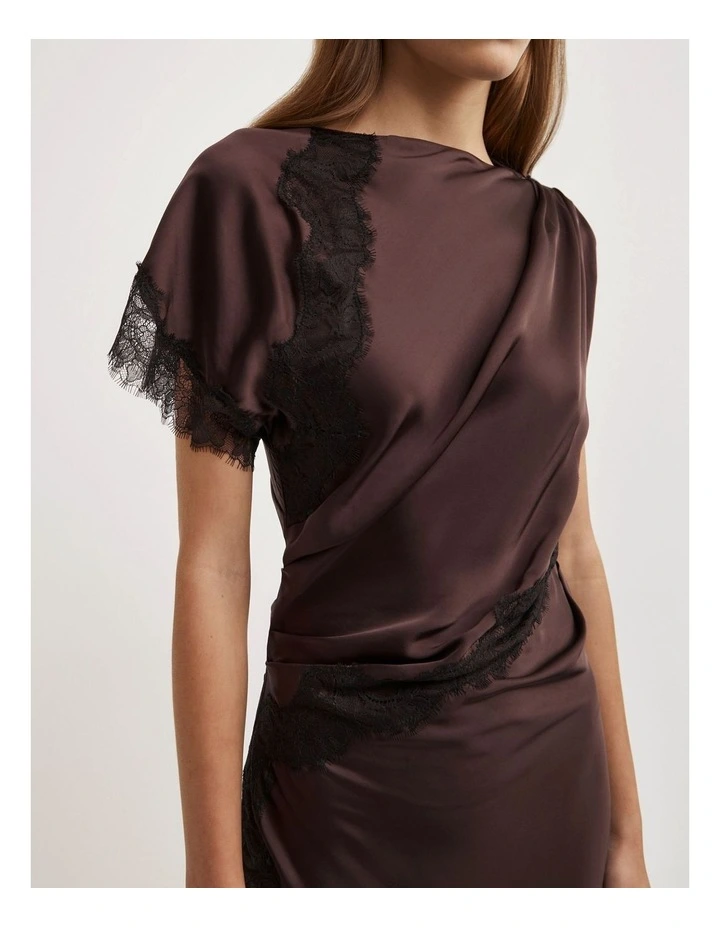 Asymmetric Lace Dress in Espresso image 3