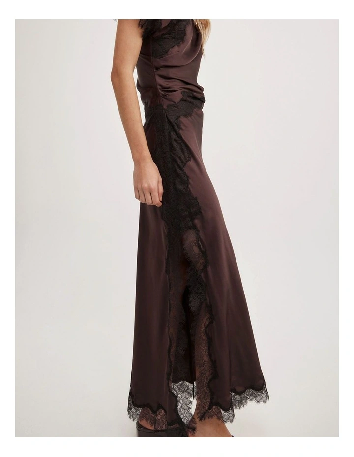 Asymmetric Lace Dress in Espresso image 4
