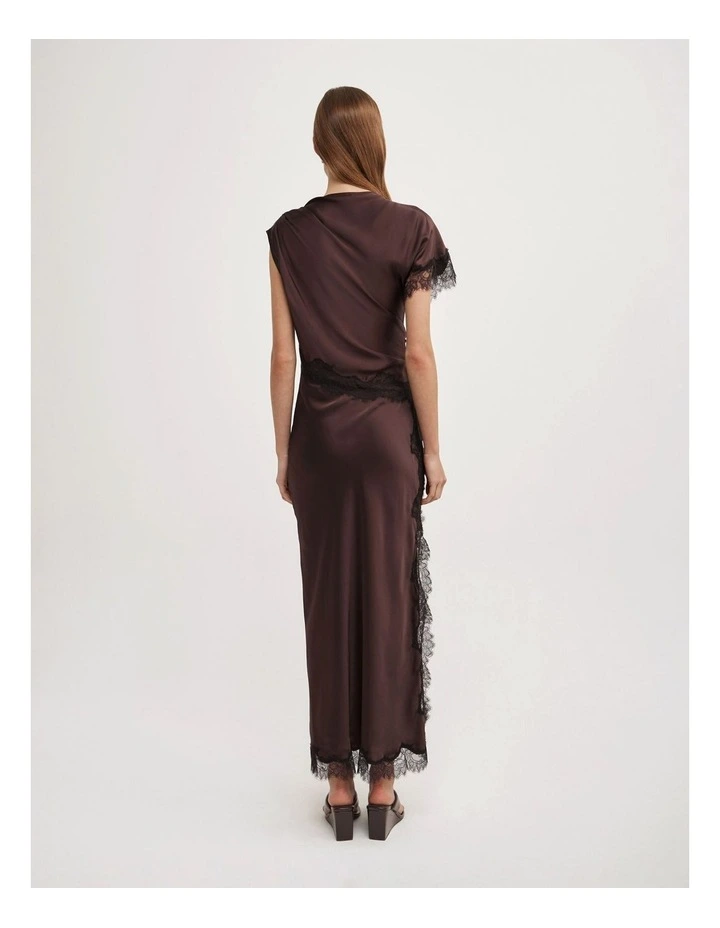 Asymmetric Lace Dress in Espresso image 5