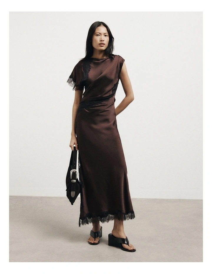 Asymmetric Lace Dress in Espresso image 6