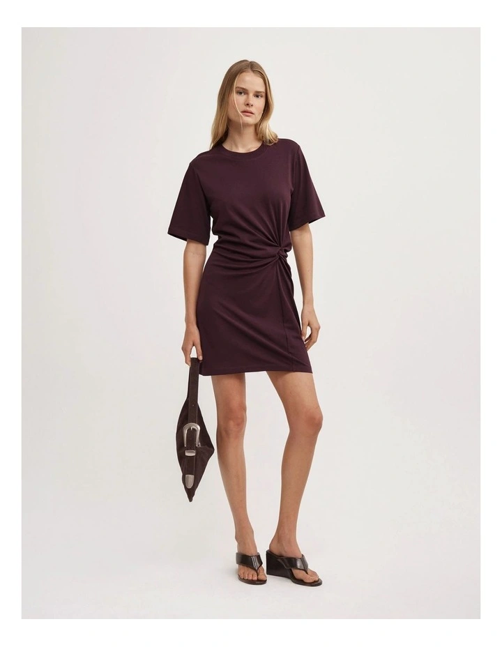 Twist Detail Mini Dress in Plum image 2