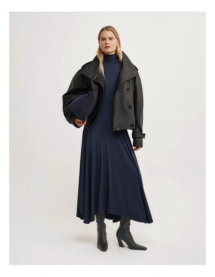 High Neck Asymmetric Dress in Navy image 3