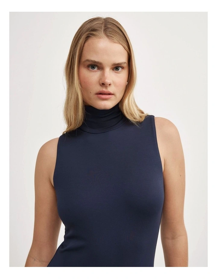 High Neck Asymmetric Dress in Navy image 4