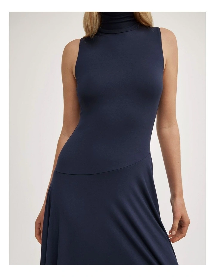 High Neck Asymmetric Dress in Navy image 5