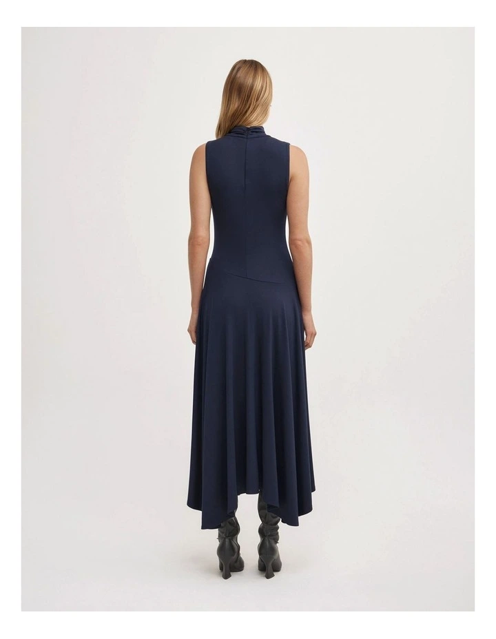 High Neck Asymmetric Dress in Navy image 6