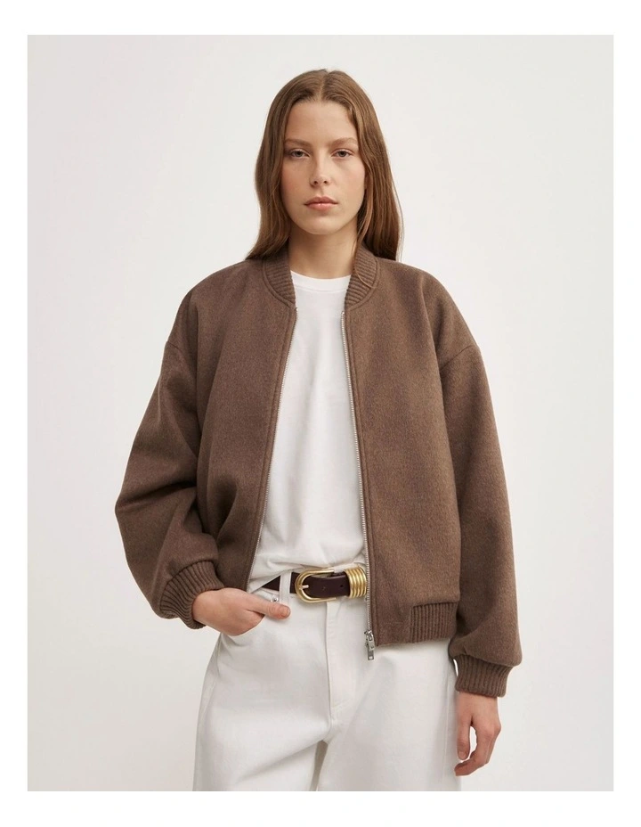 Felted Zip Bomber Jacket in Mousse image 1