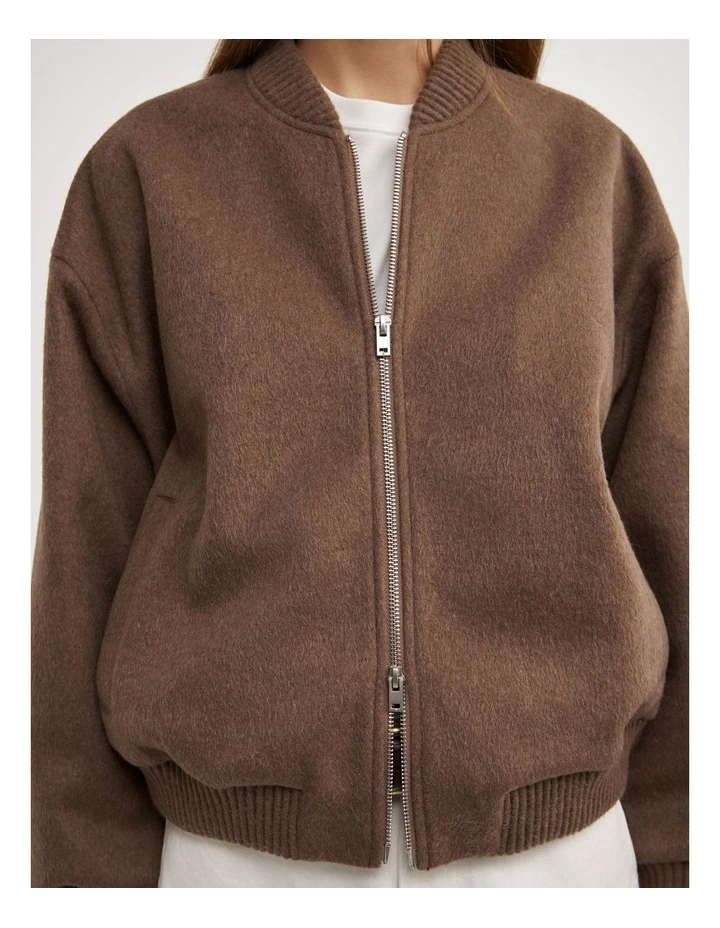 Felted Zip Bomber Jacket in Mousse image 3