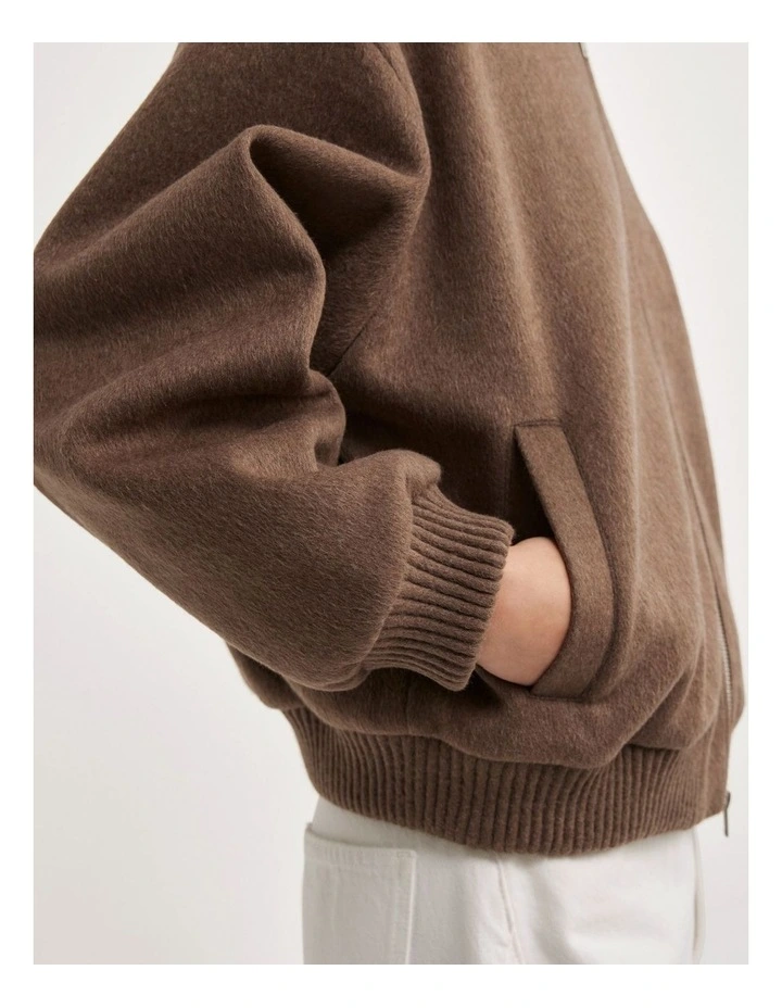 Felted Zip Bomber Jacket in Mousse image 5