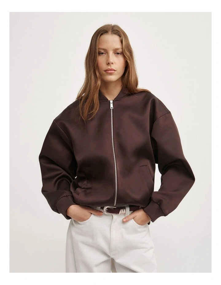 Satin Bomber Jacket in Espresso image 1