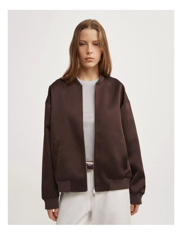 Satin Bomber Jacket in Espresso image 4