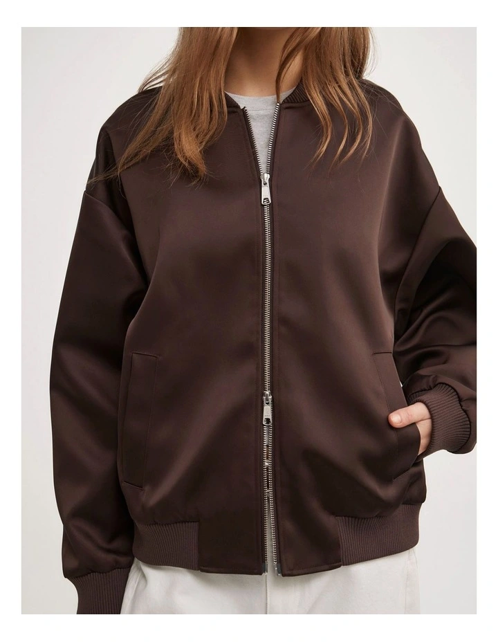 Satin Bomber Jacket in Espresso image 5