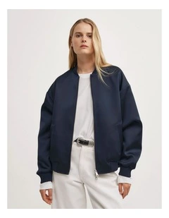 Satin Bomber Jacket in Navy