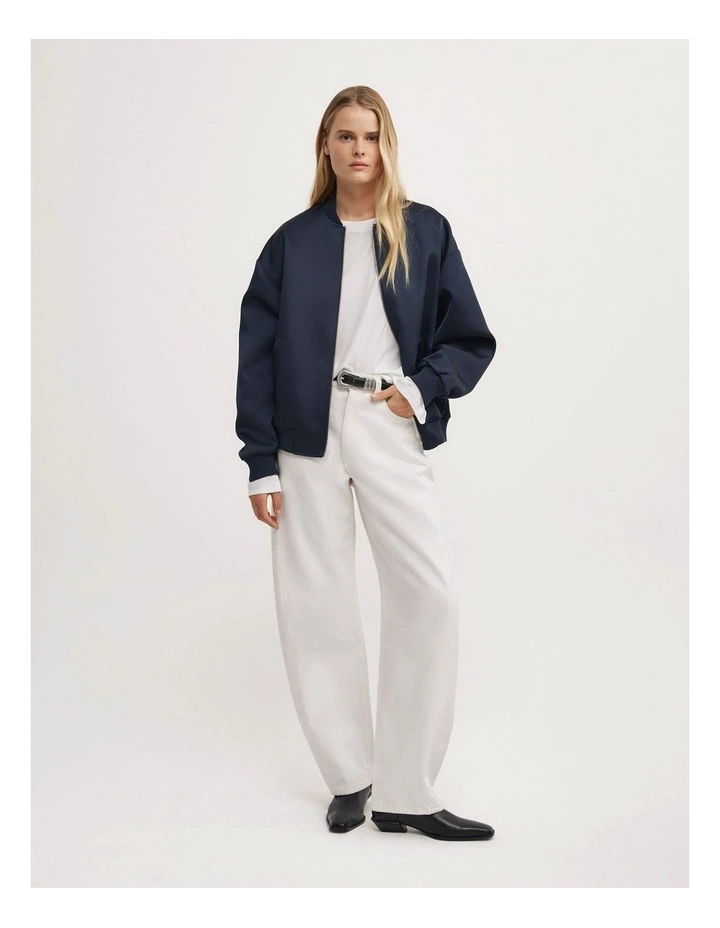 Satin Bomber Jacket in Navy image 2