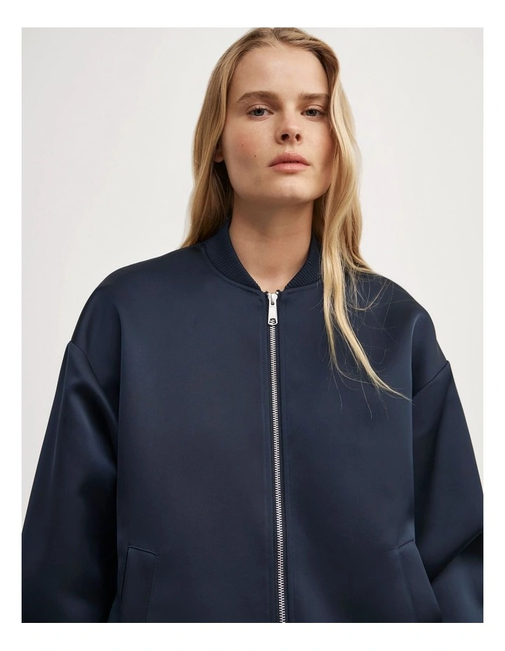 Satin Bomber Jacket in Navy image 3