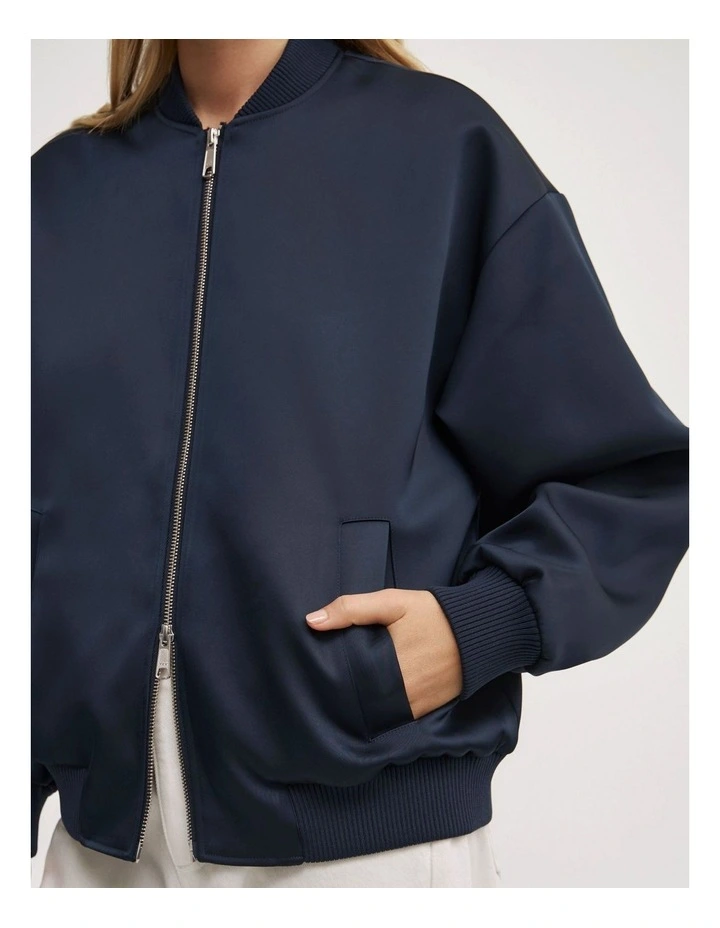 Satin Bomber Jacket in Navy image 4