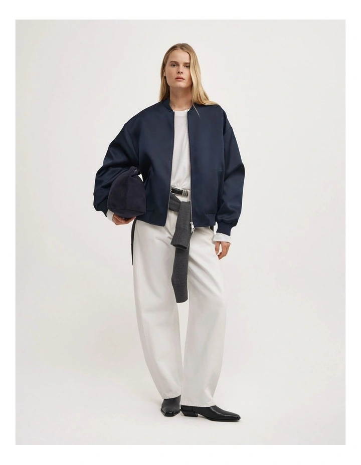 Satin Bomber Jacket in Navy image 5