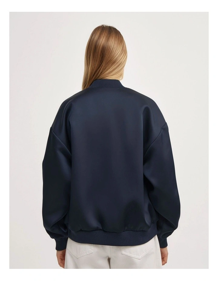 Satin Bomber Jacket in Navy image 6